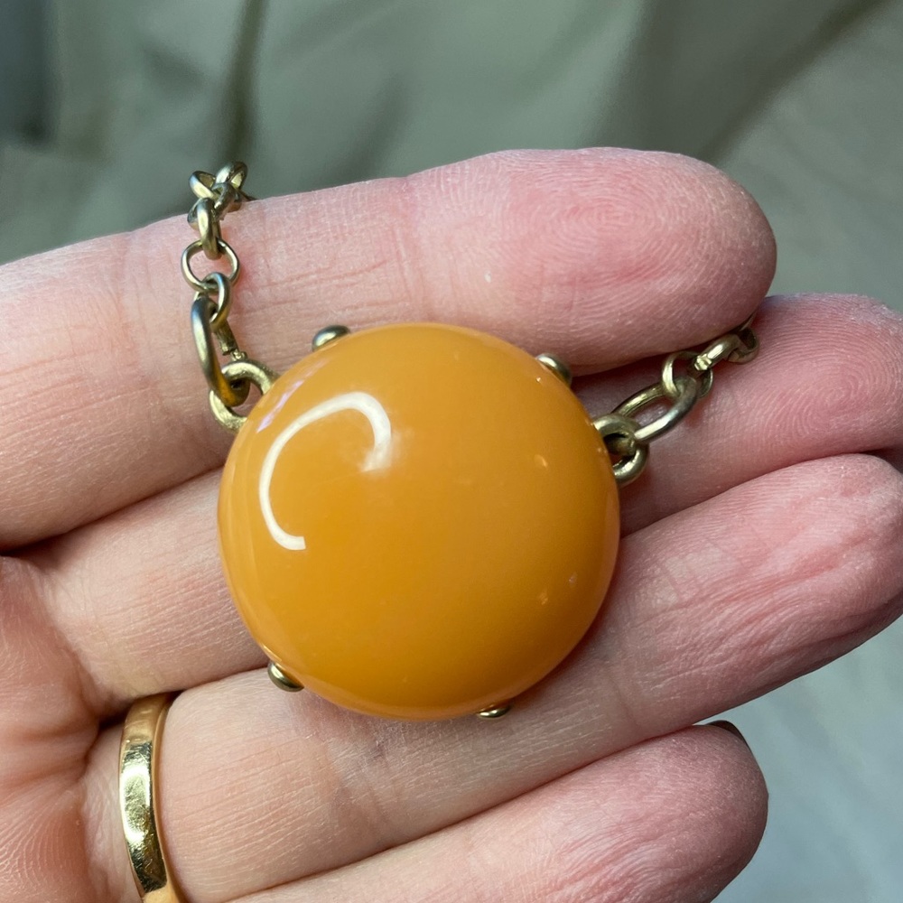 Peach Statement Single Bubble Necklace, Gold Tone Chain